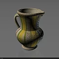 Handcrafted Ceramic Jug With Decorative Handle Colorful Stripes And Geometric Patterns 3d model