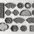 Pane openwork window openwork window square lattice antique window round window 3d model