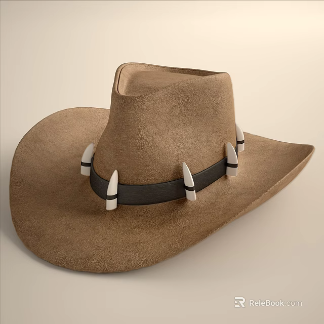 Brown Western Style Hat With Black Band And White Spiked Decorations 3d model 