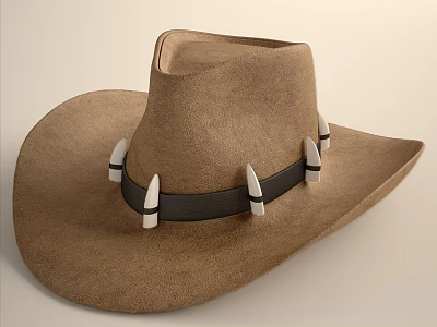 Brown Western Style Hat With Black Band And White Spiked Decorations 3d model