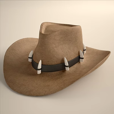 Brown Western Style Hat With Black Band And White Spiked Decorations 3d model