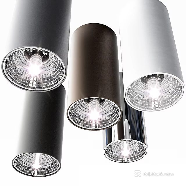 Modern Stylish Downlights And Spotlights With Cylindrical Metal Design In Black White Brown 3d model 
