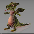 Cute Green Dragon 3D Character With Pink Belly And Tongue Out