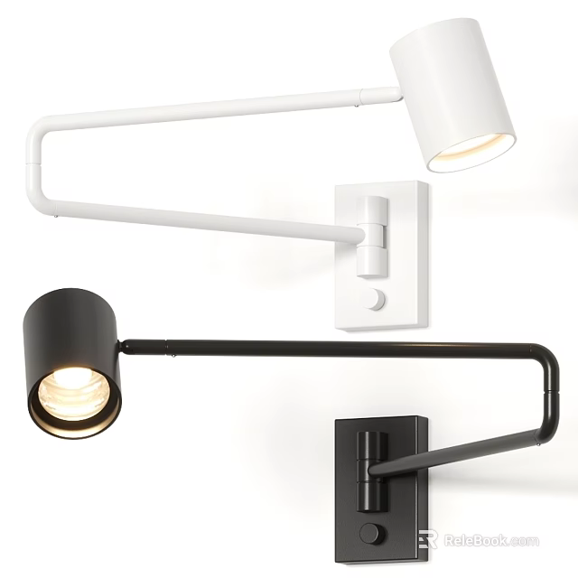 Modern Black and White Wall Lamps with Adjustable Arm and Warm Illumination 3d model 