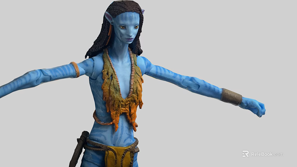 Detailed Blue Skin Character With Stretched Arms Traditional Costume And Body Tattoos 3d model 