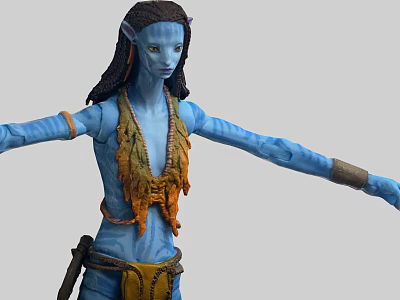 Detailed Blue Skin Character With Stretched Arms Traditional Costume And Body Tattoos 3d model