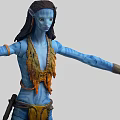 Detailed Blue Skin Character With Stretched Arms Traditional Costume And Body Tattoos