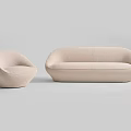 Elegant Modern Abstract Shape Sofa With Beige Fabric And Soft Texture 3d model