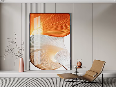 Modern Interior With Large Abstract Painting Brown Chair And Decorative Vase 3d model