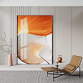 Modern Interior With Large Abstract Painting Brown Chair And Decorative Vase