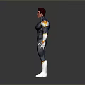 Game and Movie Character with Red Hair Black Bodysuit Gold Shoulder Accents White Gloves White Boots