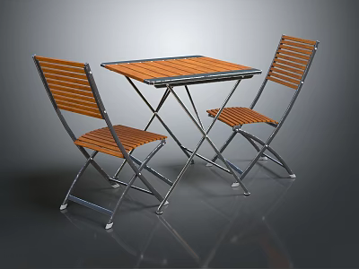 Modern Dining Table Set With Wooden Tabletop Metal Frame And Two Chairs 3d model