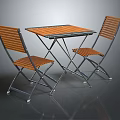 Modern Dining Table Set With Wooden Tabletop Metal Frame And Two Chairs 3d model