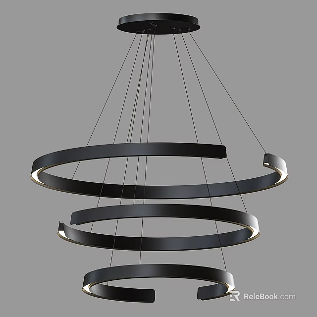 Modern Black Circular Ring Chandelier With Multiple Layers Hanging Illuminated Design 3d model