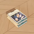 Stack of Books with Colorful Illustrated Covers on Wooden Floor Surface
