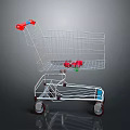 Silver Metal Shopping Cart Style Furniture With Red Handles And Wheels
