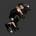 Female Warrior Character In Black Leather Outfit Standing Pose With Short Hair And Combat Gloves