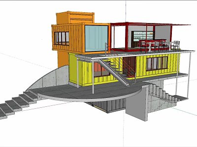Two Story Detached Villa With Colorful Container Design Staircase And Balcony 3d model