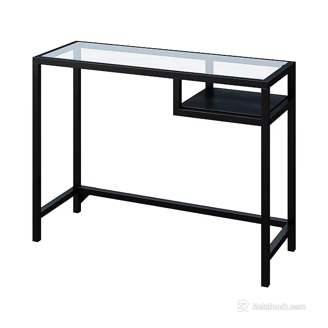 Modern Console Table With Glass Top And Lower Shelf Design 3d model 