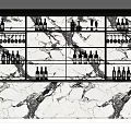 Modern Wine Cabinet With Glass Shelves And Marble Counter Displaying Wine Bottles