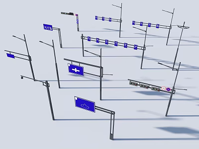 Multiple Traffic Signs with Directional Arrows on Metal Poles for Road Guidance 3d model