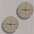 Two Wooden Clocks with Simple Design Mounted on Striped Wall Background 3d model