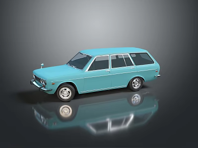3D Rendered Light Blue Station Wagon on Gray Background with Reflection 3d model