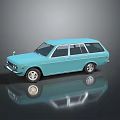 3D Rendered Light Blue Station Wagon on Gray Background with Reflection