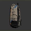 Stylish Modern Backpack with Geometric Pattern Beige Black Design and Orange Functional Accents 3d model