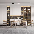 Elegant Modern Restaurant Interior Design With Open Layout Dining Table Chairs Marble Floor And Cabinets 3d model