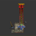 Roller Coaster Architectural Structure With Yellow Support Frame Red Track And Blue Carriage