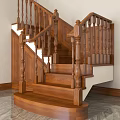 Elegant Wooden Staircase Interior With Classic Handrail Carved Balusters And Solid Wood Steps 3d model