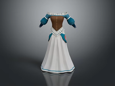 Vintage Style Women's Dress With Brown Bodice Blue Sleeves White Skirt and Decorative Stitched Details 3d model