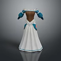 Vintage Style Women's Dress With Brown Bodice Blue Sleeves White Skirt and Decorative Stitched Details