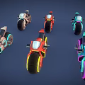Colorful Futuristic Motorcycles With Neon Glowing Wheels And Unique Design