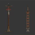 Traditional Chinese Architectural Structures With Wooden Red Pillars Tile Roofs And Diamond Patterns