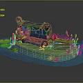 Cartoon Scene With Blue Platform Green Lotus Leaves Decorative Sofa Musical Instrument And Greenery