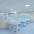 Neonatal Incubators on Wheeled Carts in Hospital Nursery With Light Blue Floor and Square Lights
