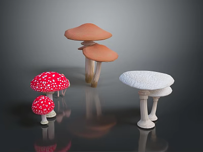 Colorful Mushroom Varieties With Red Spotted Orange And White Caps 3d model