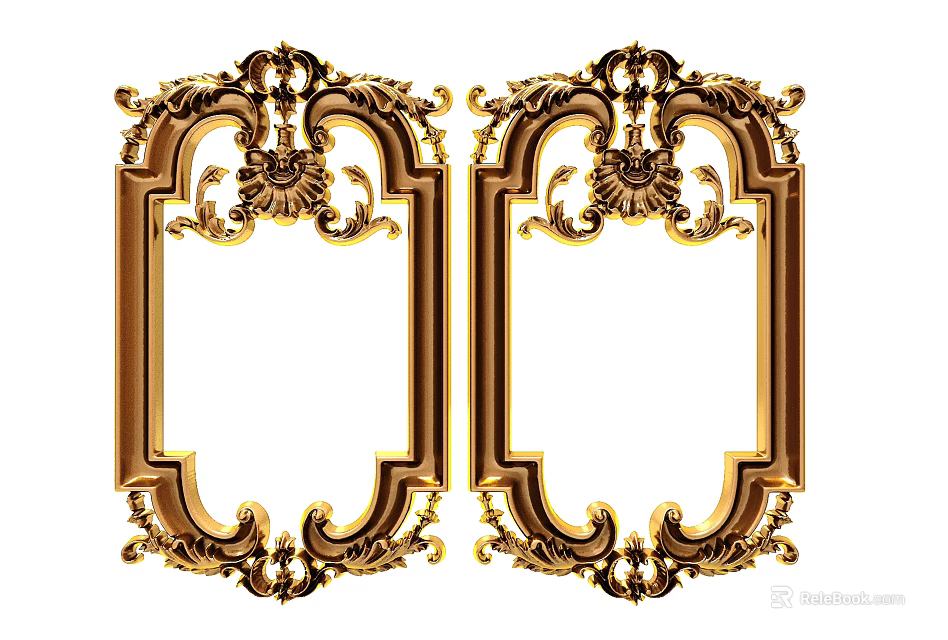 Golden Carved Frames With Intricate Decorative Details And Symmetrical Design 3d model 