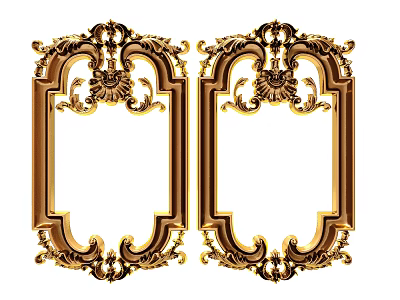 Golden Carved Frames With Intricate Decorative Details And Symmetrical Design 3d model