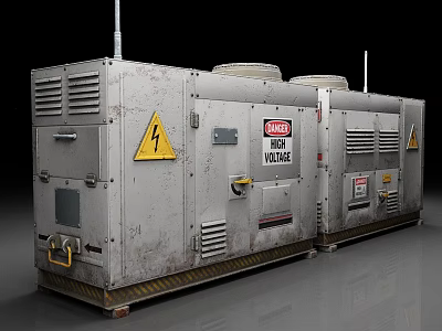 Heer Vulkan Industrial Electrical Equipment With Warning Signs Metal Casing And Vents 3d model