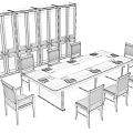 Wooden Conference Table with Black Leather Chairs and Glass Door Wooden Cabinet in Office Setting