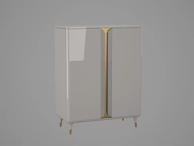 Modern Light Gray Sideboard With Glass Doors Gold Accents And Gold Legs 3d model
