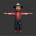 Cartoon Worker 3D Model With Blue Hat Pink Shirt Red Suspenders And Tool Belt