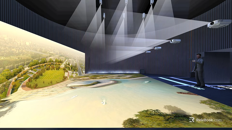 Sand Table Model Exhibition With Urban Landscape And Projection Lighting Setup 3d model 