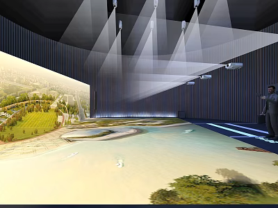 Sand Table Model Exhibition With Urban Landscape And Projection Lighting Setup 3d model