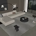 Modern Minimalist Living Room With Beige L shaped Sofa And Round Black Coffee Table