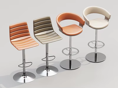 Modern Orange Gray Beige Bar Stools With Striped Curved Back And Metal Base 3d model