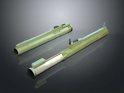 Two Green Tubular Military Weapons With Metal Components And Smooth Surface 3d model